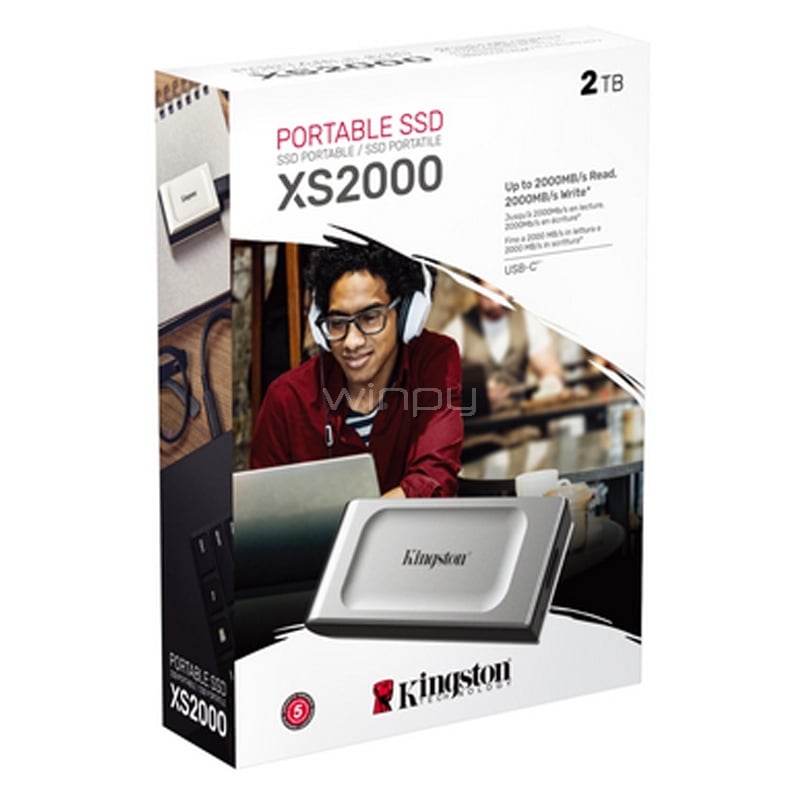 Disco portátil SSD Kingston XS2000 de 2TB (USB 3.2, 2.000 MB/s)