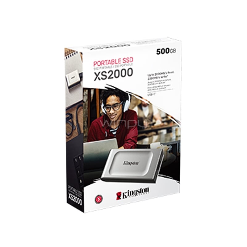 disco portátil ssd kingston xs2000 de 500gb (usb-c, hasta 2.000 mb/s)
