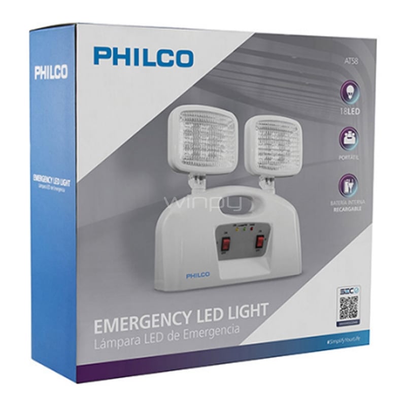 Lámpara Philco AT58 de Emergencia (2 Focos, 4V 2.3AH, 18 LED)