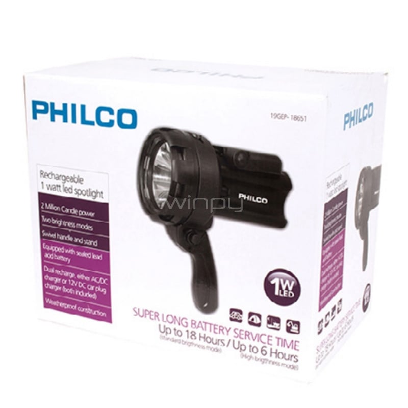 Reflector Philco de 1 Foco LED de Alto Brillo (Recargable, Negro)