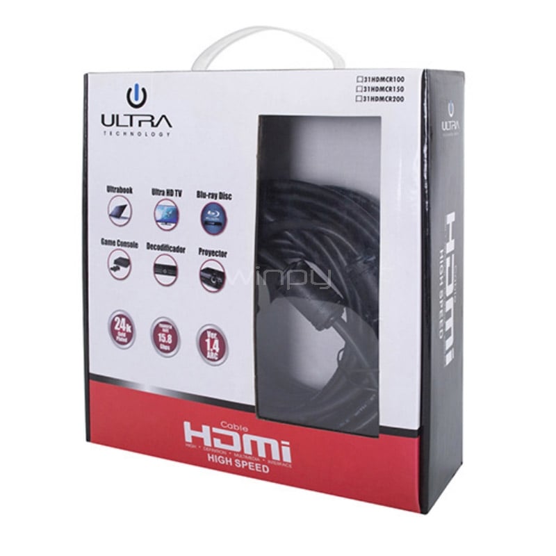 Cable HDMI ULTRA de Alto Rendimiento (15 Metros, Negro)