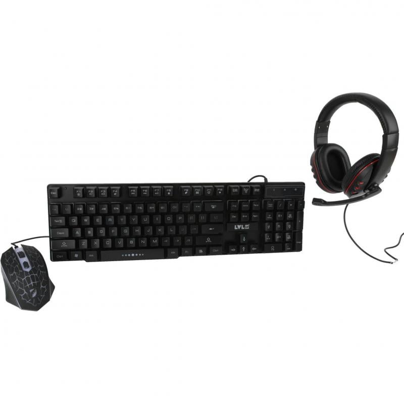 Kit Gamer LvlUp Teclado+Mouse+Audífonos (Español, USB, LED Multicolor)