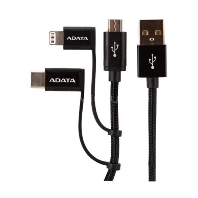 Cable ADATA USB a MicroUSB/USB-C/Lightning (MFi, Negro)
