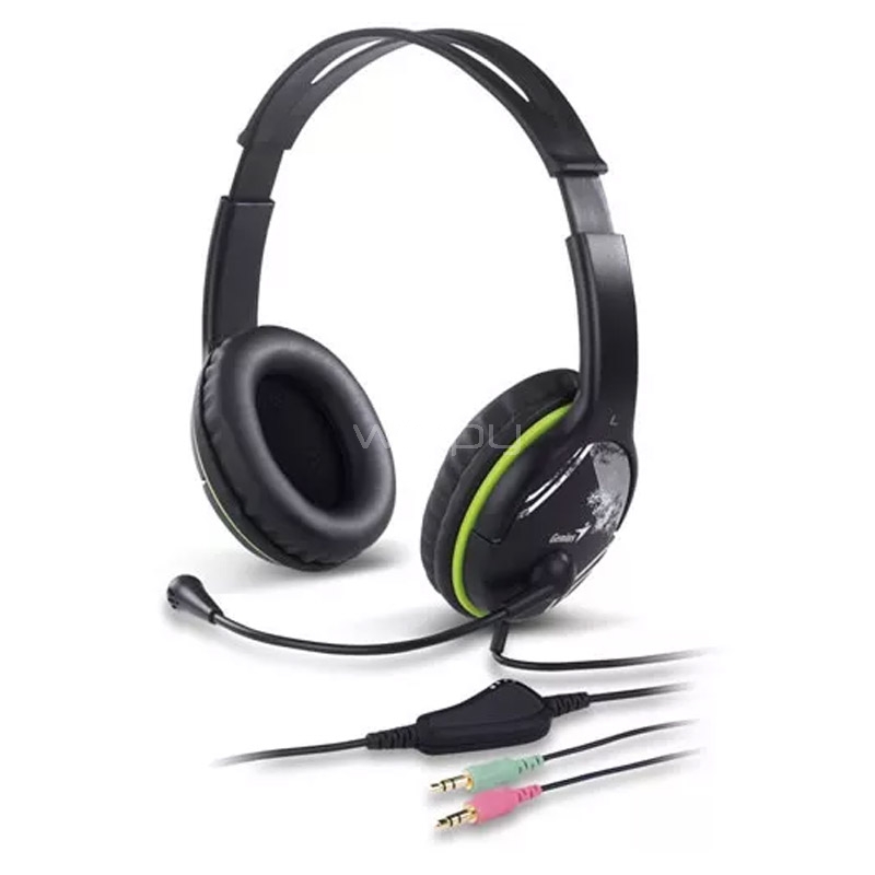 Audífonos Gamer Genius HS-400A (Jack 3.5mm, Negro/Verde)