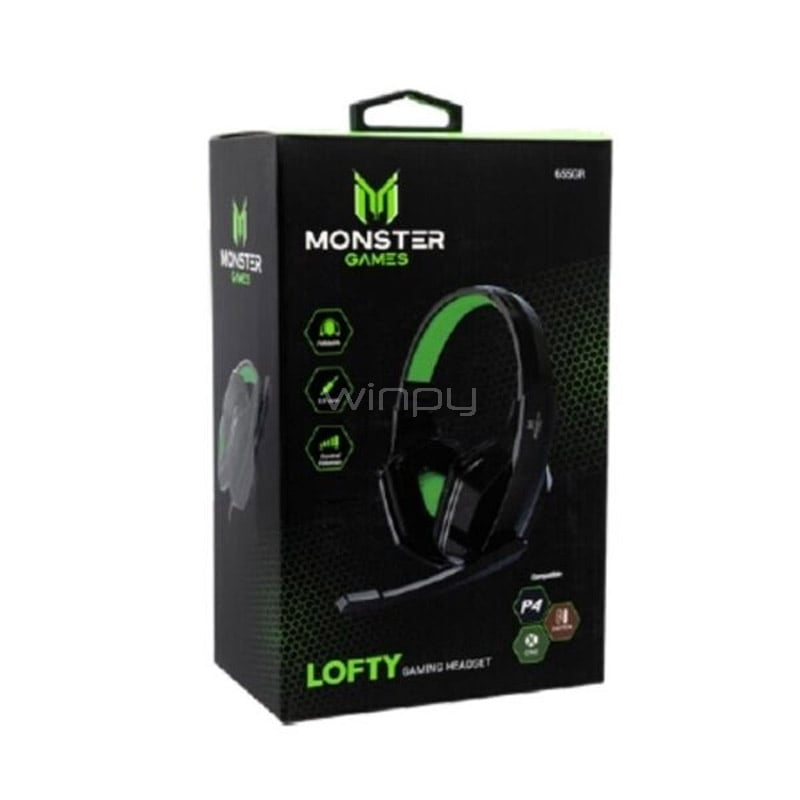 Audífonos Gamer Monster Audio (Jack 3.5mm, Negro/Verde)