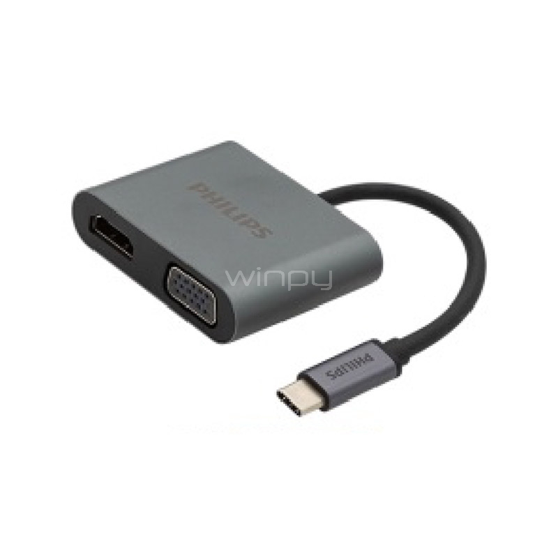 Adaptador 2 en 1 Philips SWV6004G de USB-C a HDMI (Gris)