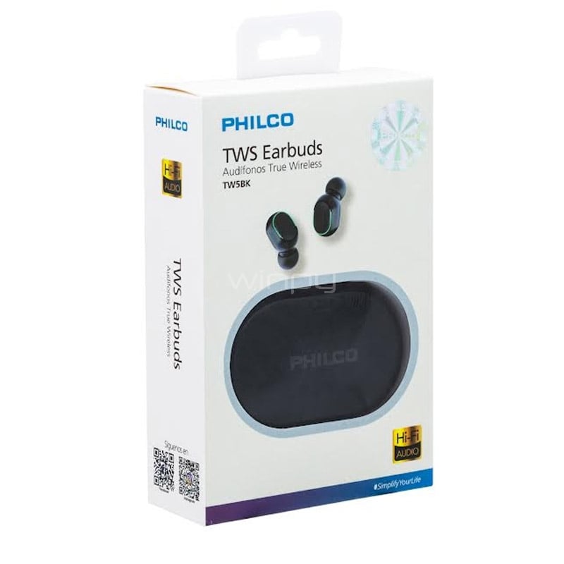Auriculares Philco TWS + Estuche con Display Digital (Bluetooth, Negro)