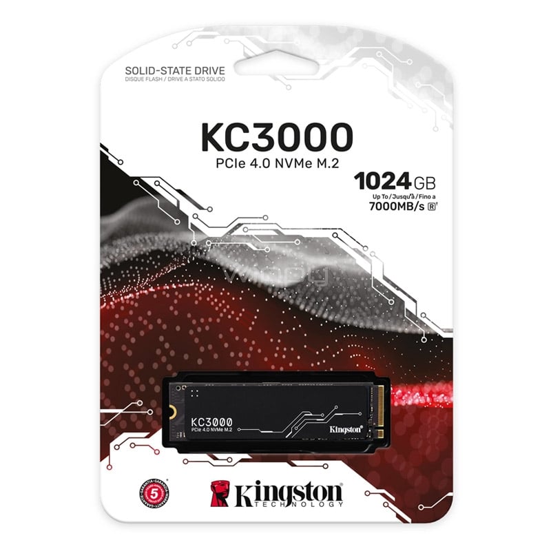 Unidad de estado sólido Kingston KC3000 de 1TB (M.2 NVMe, PCIe 4.0, Hasta 7.000 MB/s)