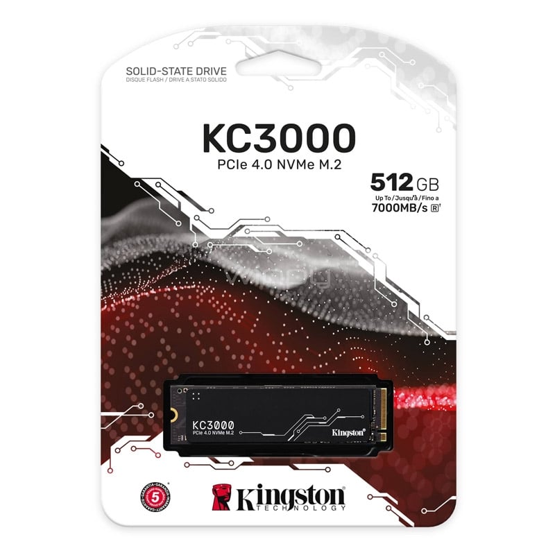 Unidad de estado sólido Kingston KC3000 de 512GB (M.2 NVMe, PCIe 4.0, Hasta 7.000 MB/s)