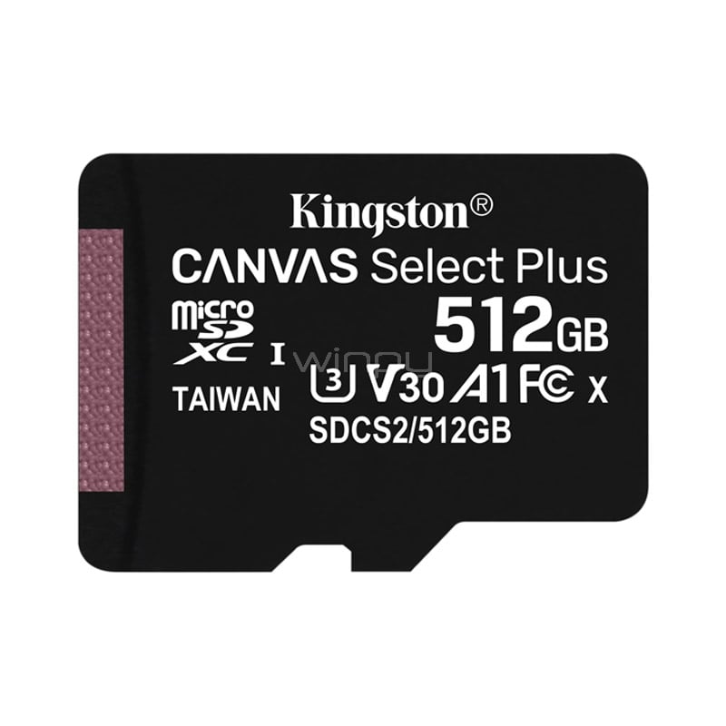 Tarjeta MicroSD Kingston Canvas Select Plus de 512GB (85MB/s de Escritura, Class10)
