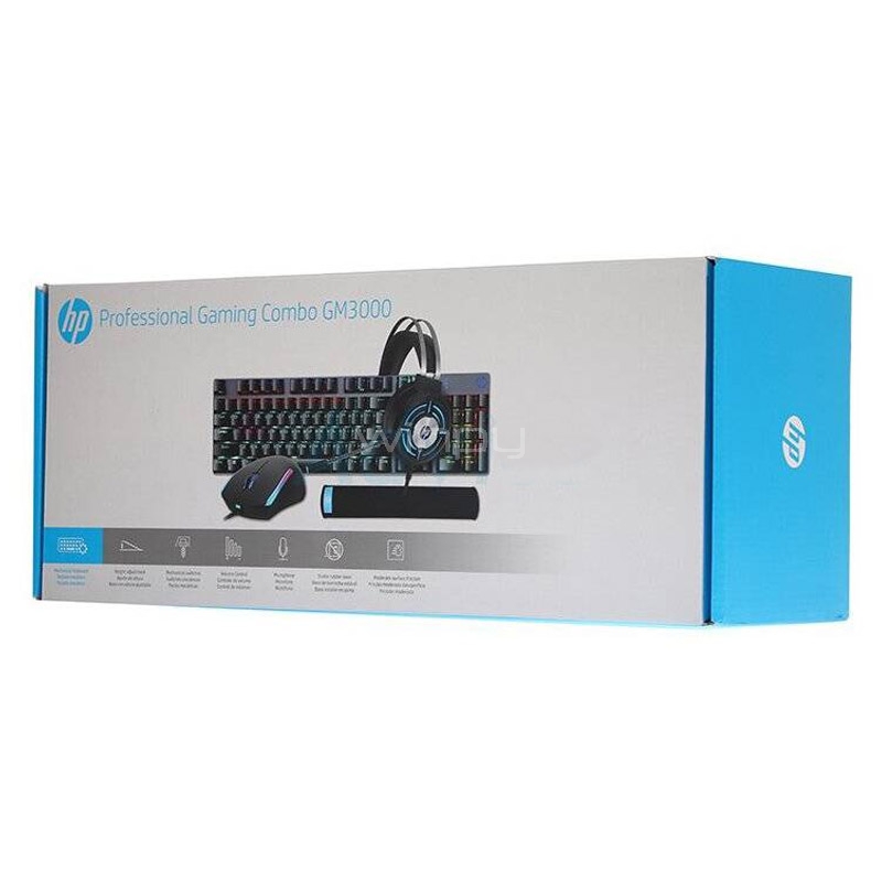 Kit Gamer HP GM3000 (Teclado Mecánico + Mouse + Audífonos + MousePad)