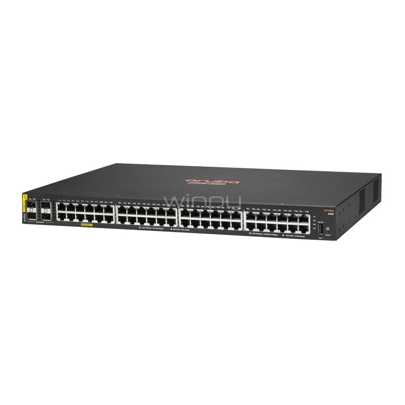 Switch Aruba 6100 de 48 Puertos (176 Gbps, Clase 4 PoE, SFP+, 370 W)