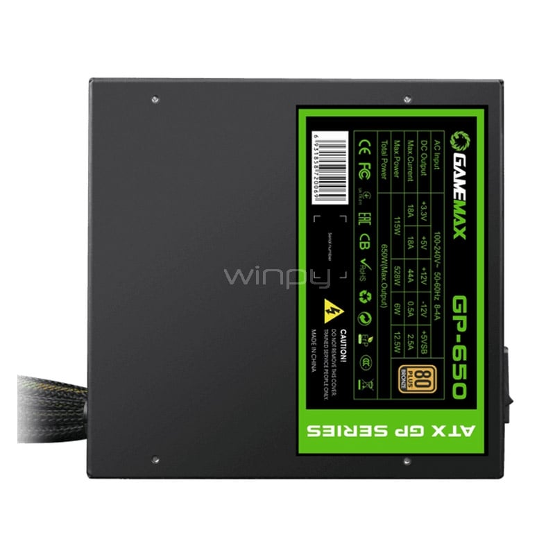Fuente de Poder GAMEMAX GP-650 de 650W (Certificada 80+ Bronze, ATX)