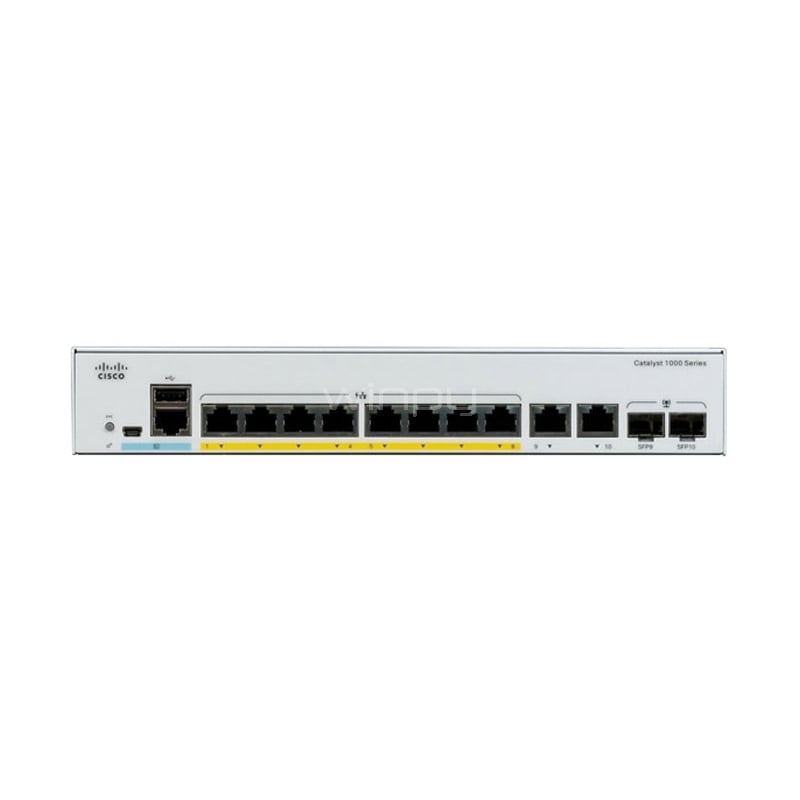 Switch Cisco Catalyst 1000 de 8 Puertos (Gestionado, PoE+, 1G SFP, 67W)