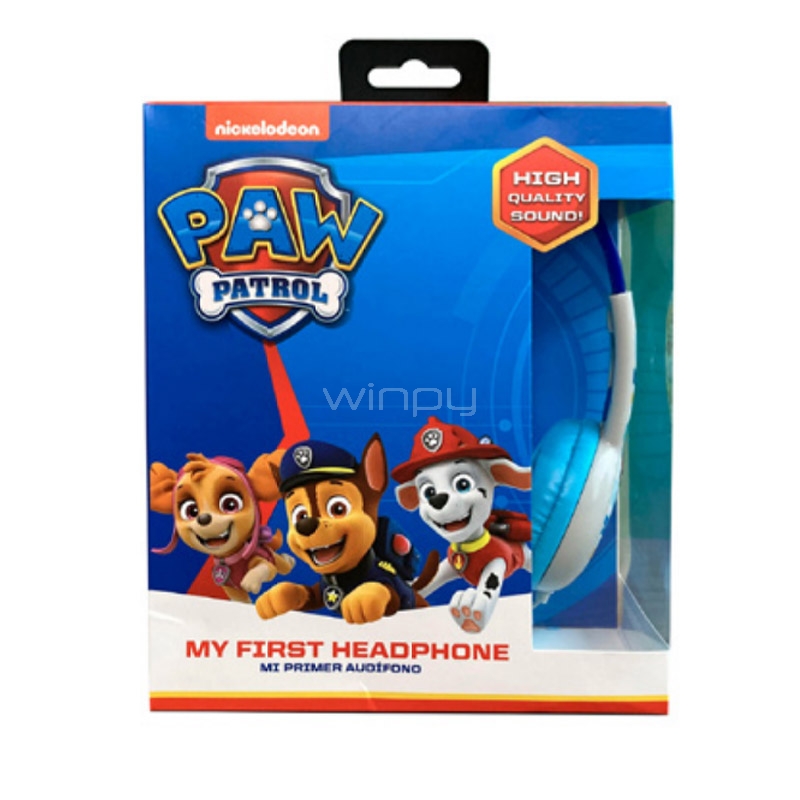 Audífonos Nickelodeon Paw Patrol para preescolares (Jack 3.5mm, Blanco/Celeste)