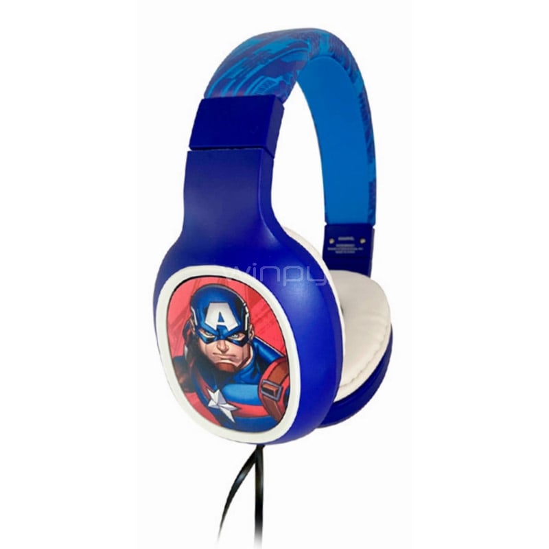 Audífonos Marvel Capitán America Juvenil (Jack 3.5mm, Blanco/Azul)