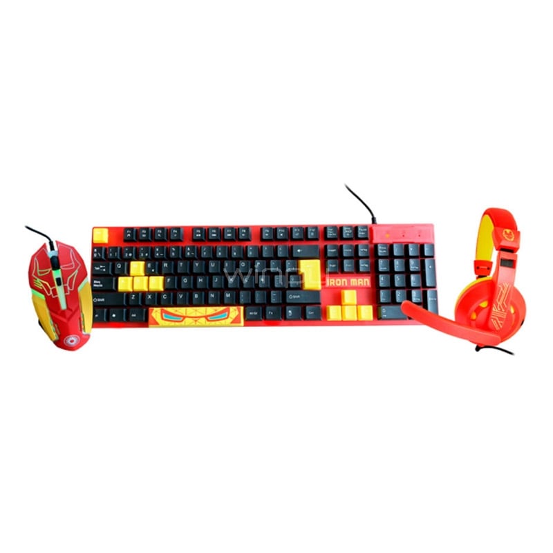 Kit Gamer Marvel Iron Man Teclado+Mouse+Audífonos
