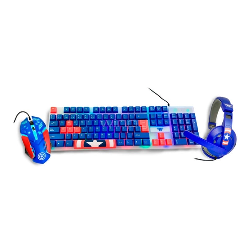 Kit Gamer Marvel Capitán America Teclado+Mouse+Audífonos