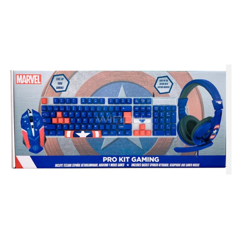 Kit Gamer Marvel Capitán America Teclado+Mouse+Audífonos