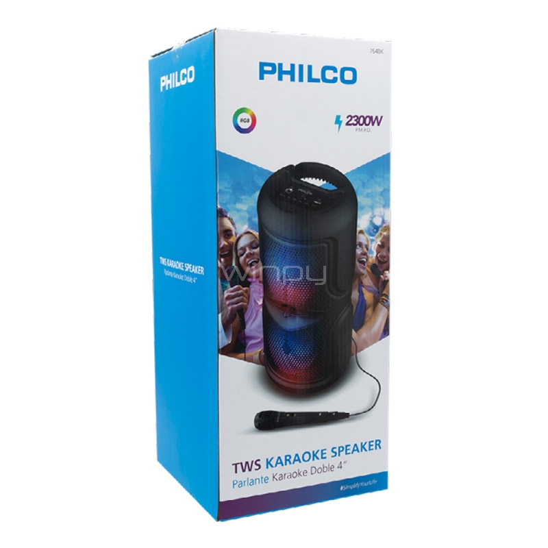 Parlante Karaoke Philco de 2.300W (TWS, Bluetooth, Radio FM, USB/Micro SD)