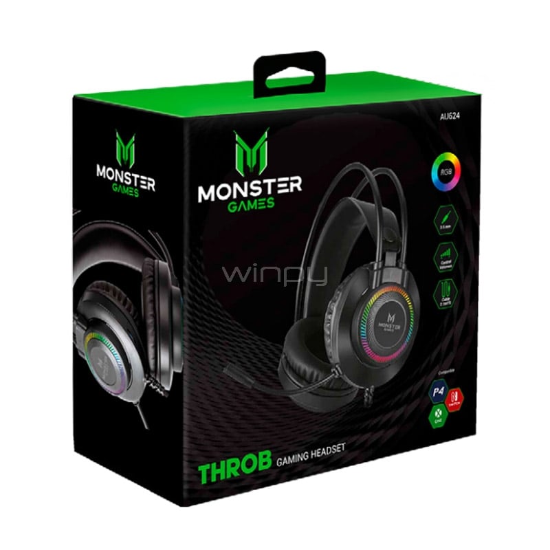 Audífonos Monster Games PS4/Xbox One (Jack 3.5mm x2, USB, Negro)