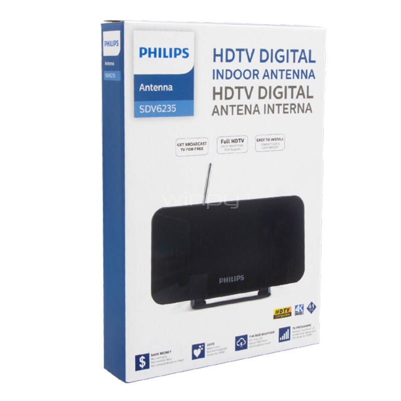 Antena HDTV Philips SDV6235/55 Interior (UHF/VHF DVB-T / T2, Negro)