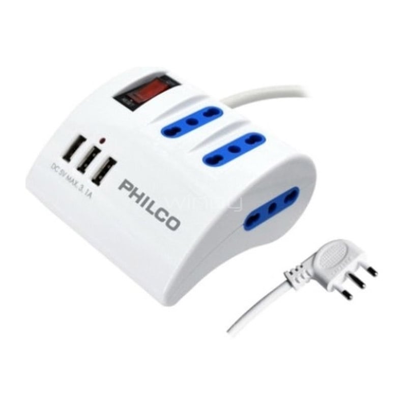Extensor de Energía Philco de 1.5 metros (10A-250V-50/60Hz x3, USB 3.1 x3)