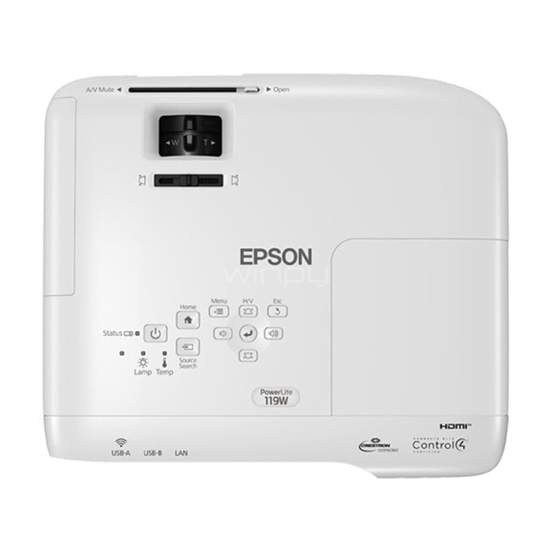 Proyector Epson PowerLite 119W 3LCD (4k Lúmenes, WXGA, Dual HDMI+VGA, USB/LAN)