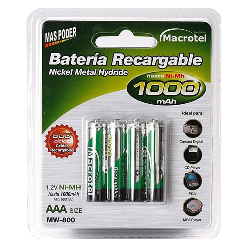 Pilas AAA Recargables Macrotel MW-800 de 1000mAh (4 unidades)