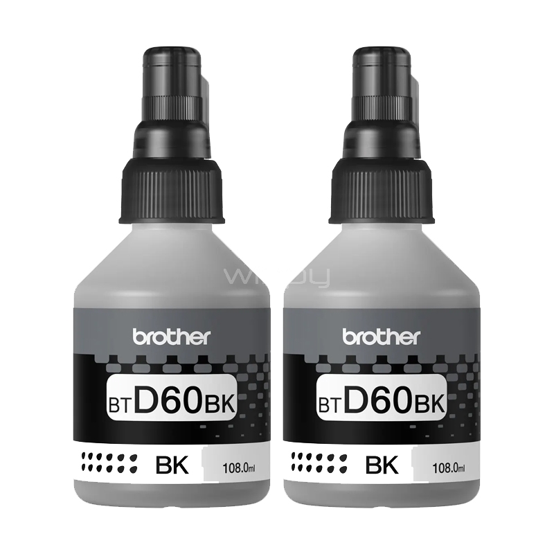 pack de botellas de tinta brother btd60bk (2 unidades, negro)
