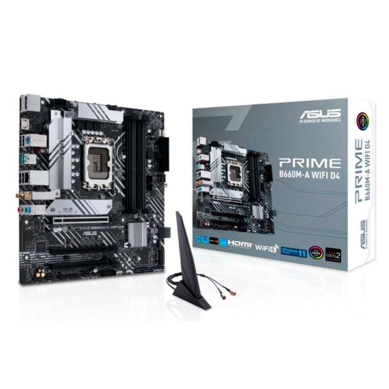 Placa Madre ASUS PRIME B660M-A WIFI D4 (LGA1700, DDR4 2133/5333MHz,M.2 x2, RGB, microATX)