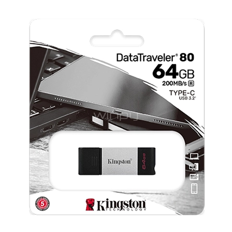 Pendrive Kingston DataTraveler 80 de 64GB (USB 3.2, 200 MB/s)