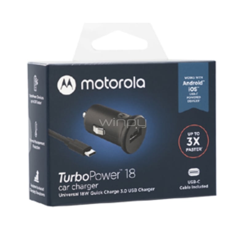 Cargador para Auto Motorola con Cable USB-C (18W, Negro)