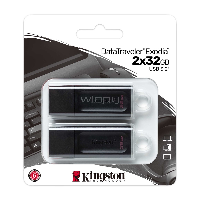 Pendrive Kingston DataTraveler Exodia de 32GB (2 unidades, USB 3.2, Negro)