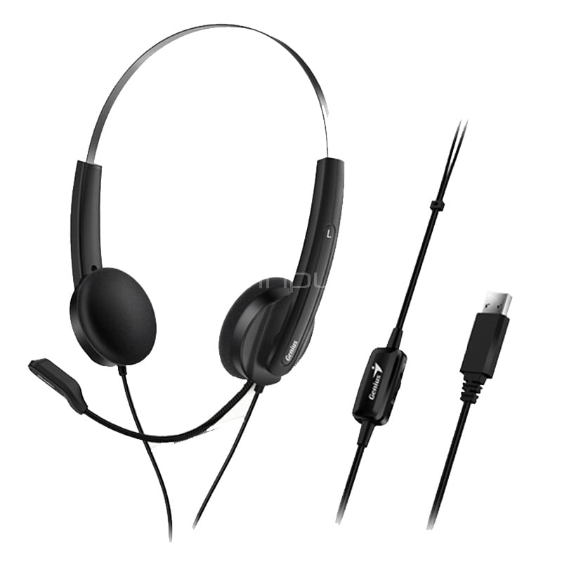 Audífonos Genius HS-220U con Micrófono (USB, Negro)