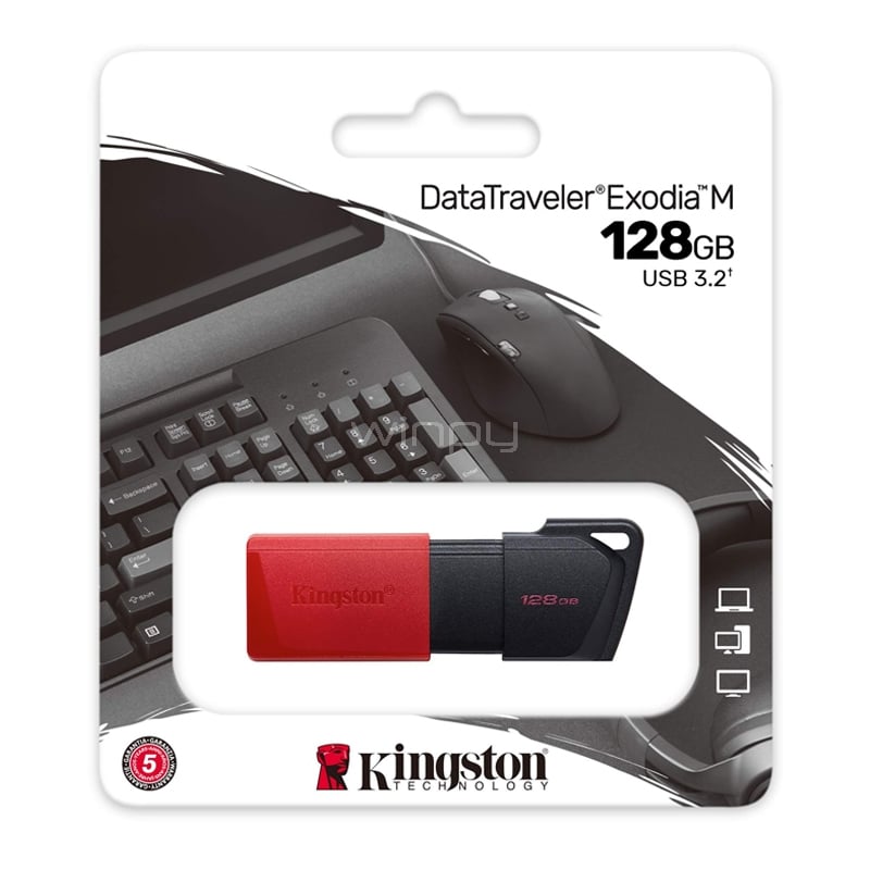 Pendrive Kingston DataTraveler Exodia M de 128GB (USB 3.2, Rojo)