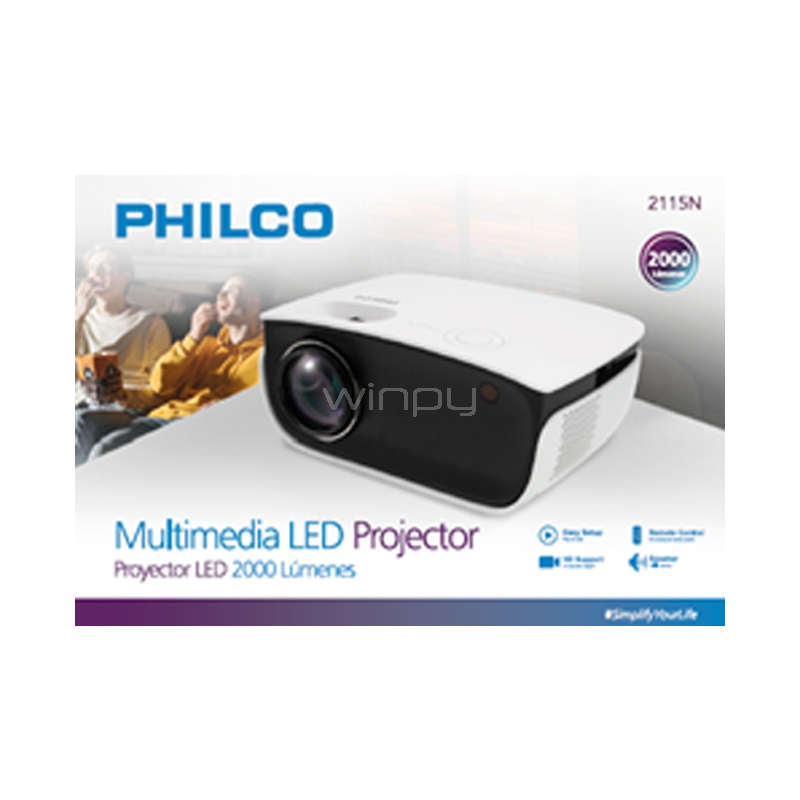 Proyector Philco 2115N de 2000 Lúmenes (HD, 16:9/4:3, HDMI/USB/AV)