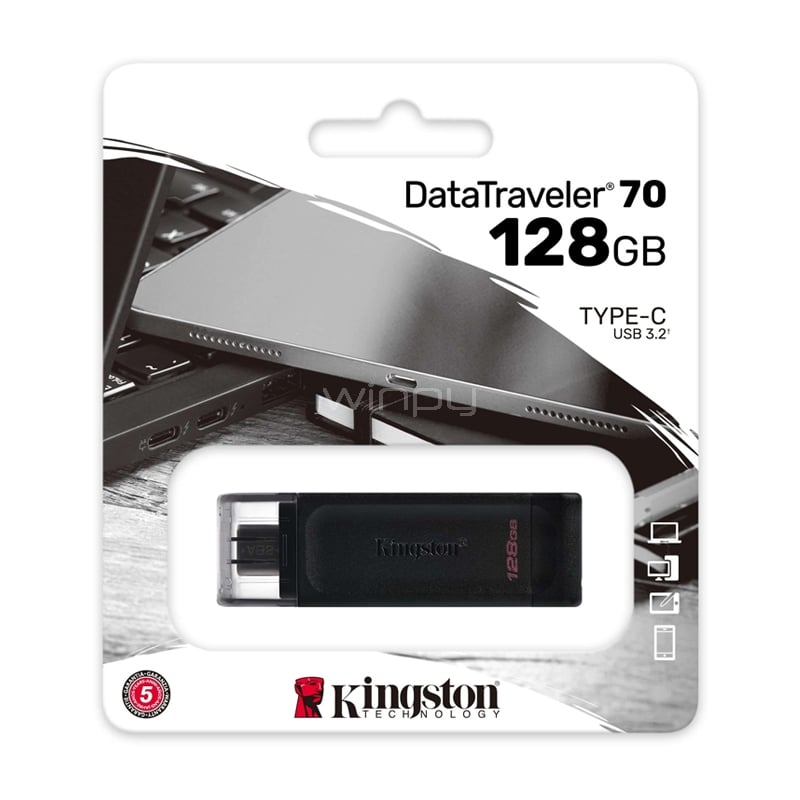 Pendrive Kingston DataTraveler 70 de 128GB (USB-C, Negro)
