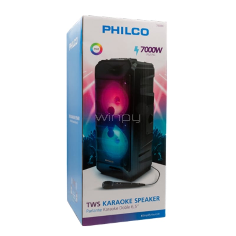 Parlante Karaoke Philco 760BK Inalámbrico (7.000W, Bluetooth TWS)