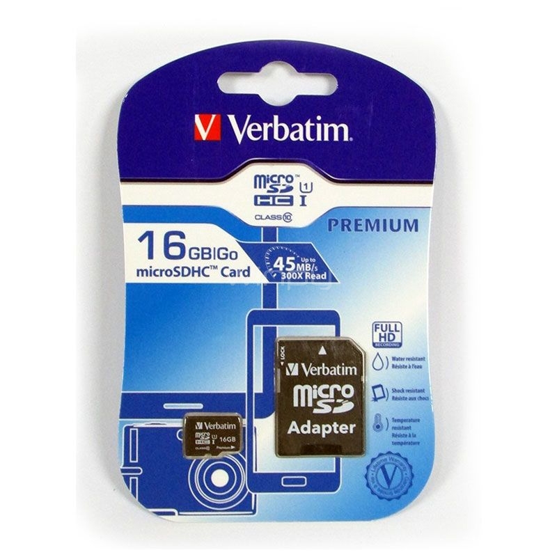 Tarjeta MicroSD Verbatim de 16GB (Class 10, con Adaptador)