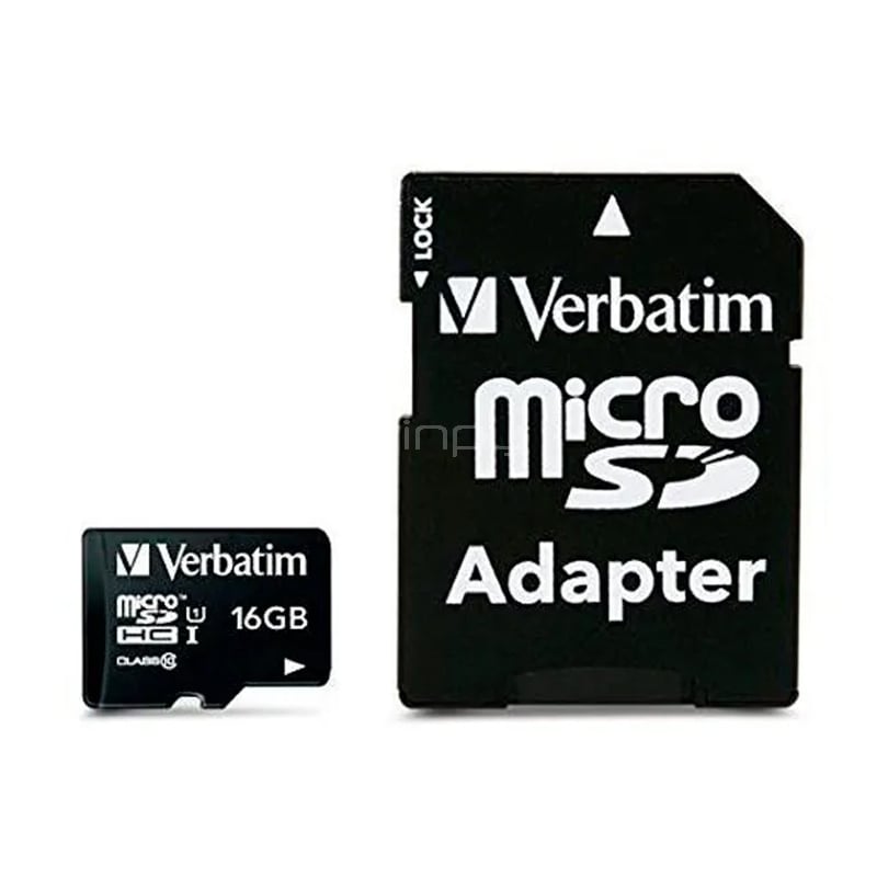 Tarjeta MicroSD Verbatim de 16GB (Class 10, con Adaptador)