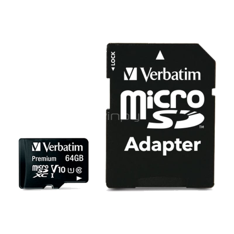 Tarjeta MicroSD Verbatim de 64GB (Class 10, con Adaptador)