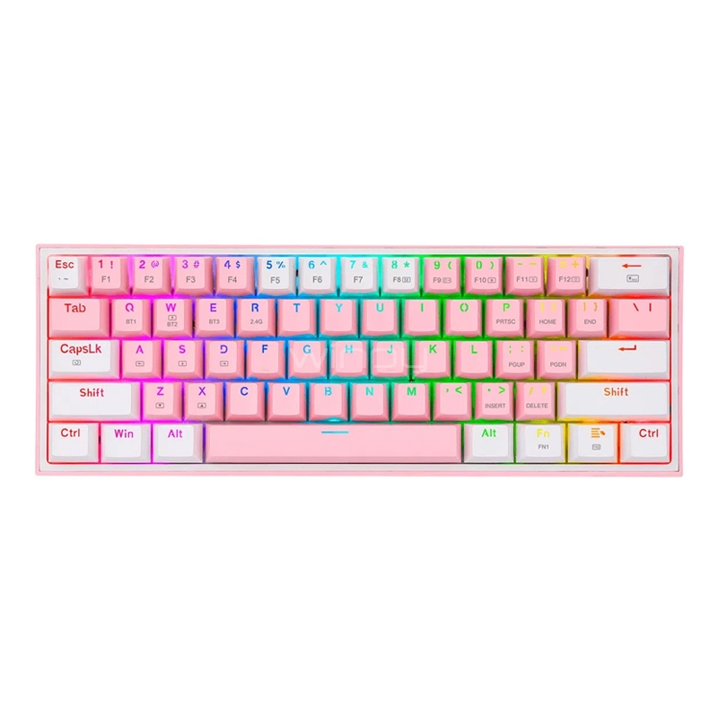 Teclado Mecánico Redragon Fizz Pro K616-RGB B (Switch Red, 1ms, Bluetooth/2.4GHz/USB-C, Rosado/Blanco)
