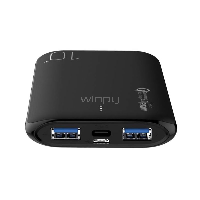 Batería Portátil Externa Dusted PB Slim de 10.000 mAh (PD-QC3.0, Negro)