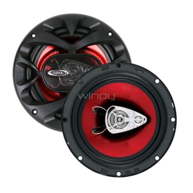 Parlantes Boss Chaos Exxtreme CH6530 de 6.5“ (3 vías, 300 W, Rojo)