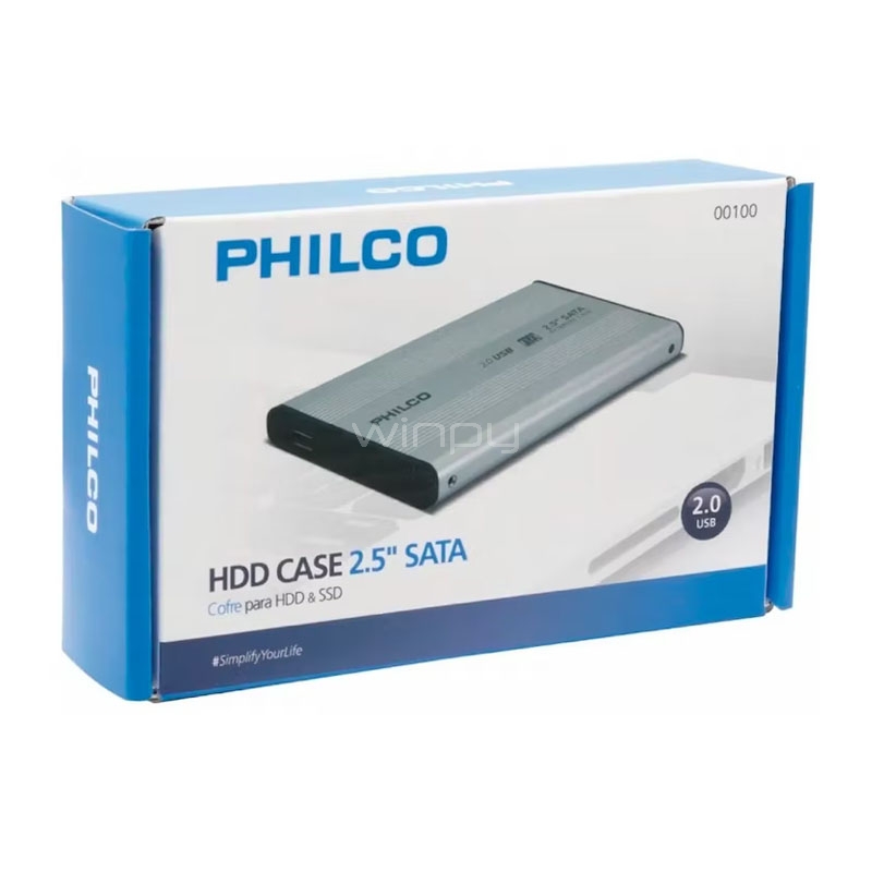 Cofre Philco para discos HDD o SSD de 2.5“ (SATA, USB 2.0, Plateado)