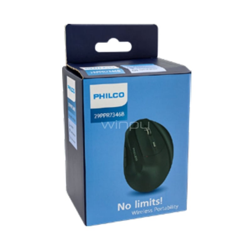 Mouse Inalámbrico Philco Pro Vertical (Dongle USB, 1600dpi, Negro)