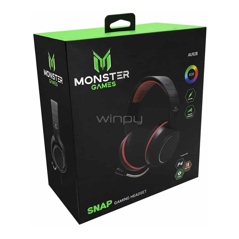 Audífonos Gamer Monster SNAP Multiplataforma (RGB, 2x entrada 3.5 + USB)