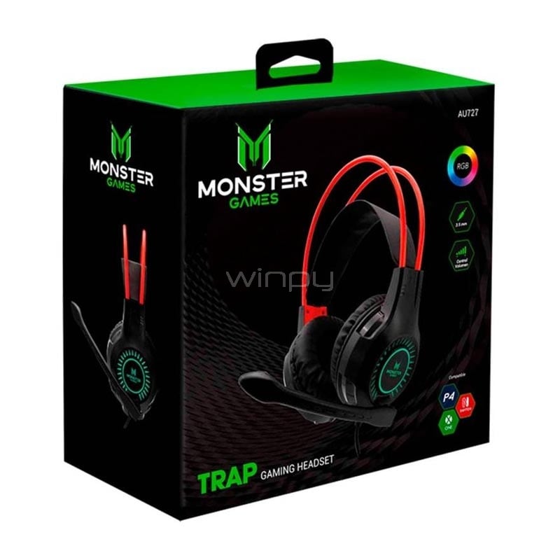 Audífonos Gamer Monster TRAP Multiplataforma (RGB, 2x entrada 3.5 + USB)
