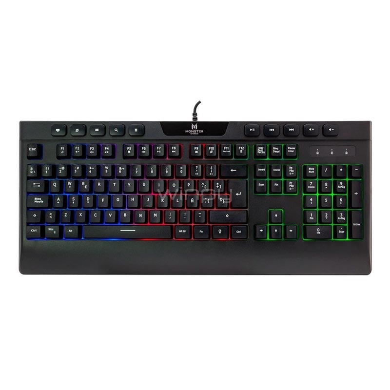 Teclado Gamer Monster Inception (Membrana, Anti-Ghosting, Español, LED Multicolor)